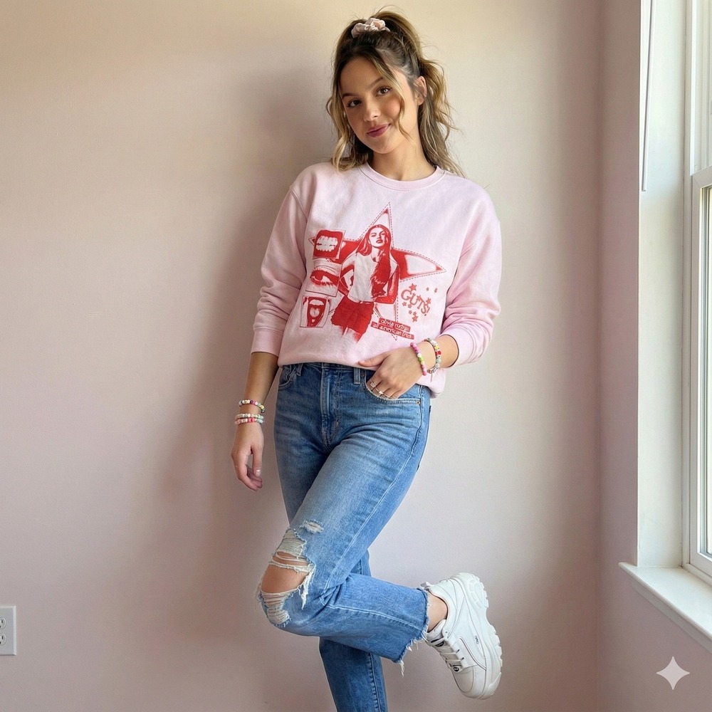 Olivia Rodrigo Guts Sweatshirt‎ Size Small Pink All American Pink Graphic